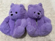 New - Plush Cozy Teddy Bear Slippers in PURPLE color Animal slippers