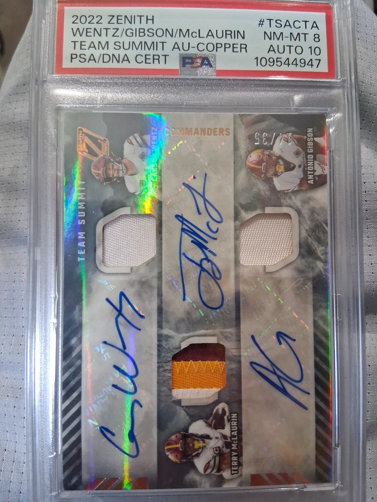 2022 Zenith Triple Patch/Auto /35 PSA Graded Wentz/McLaurin/Gibson Washington... view 1