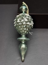 Blown Glass Christmas Ornament North Pole Trading Company Pinecone Green 2011