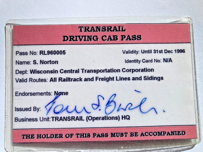 Transrail Lokomotive Driving Cab Pass EWS / British Rail / WCL 1996