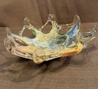 Vintage Murano Italian Glass Starfish Bowl With A Multi-colored  Swirl Design