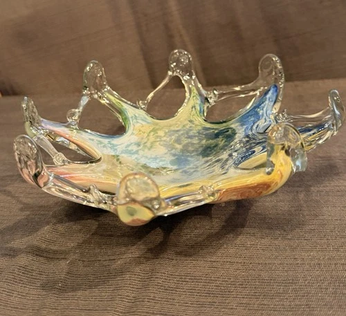 Vintage Murano Italian Glass Starfish Bowl With A Multi-colored  Swirl Design