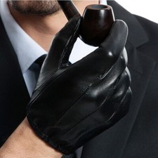 Man Back Three Lines Unlined Real Italy Leather Gloves Black