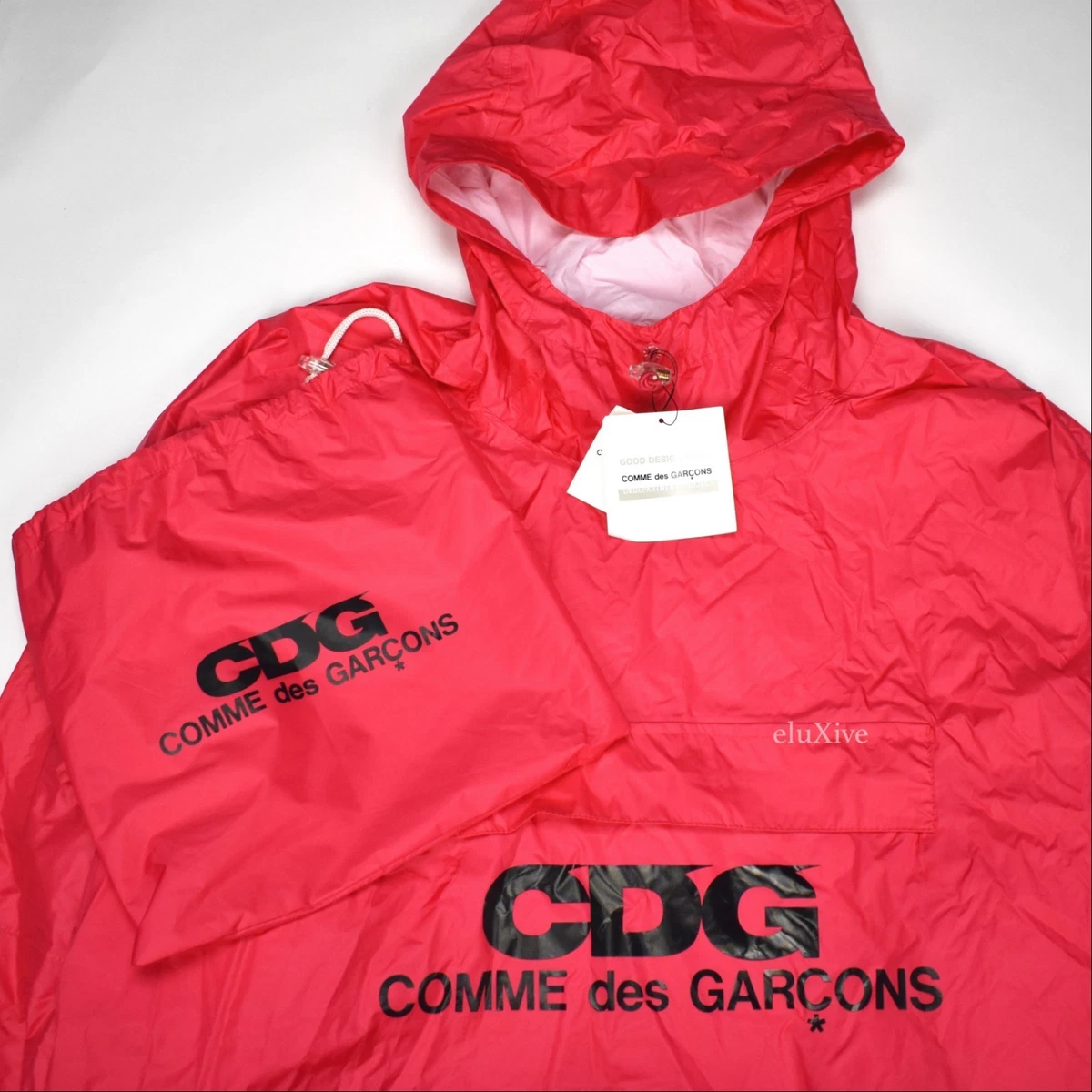 NWT Comme des Garcons CDG Red Pink Logo Print Rain Poncho Jacket Men s AUTHENTIC