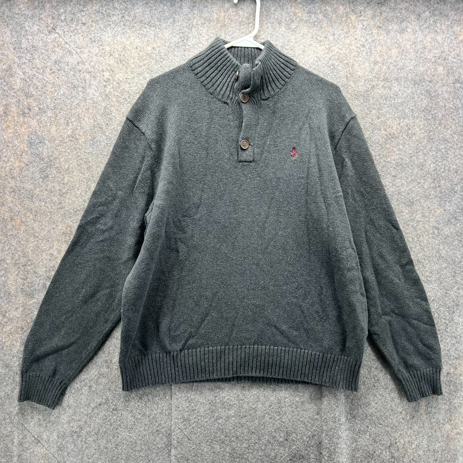 Polo Ralph Lauren maglione uomo XL grigio pullover maglia grossa pony giacca bottone