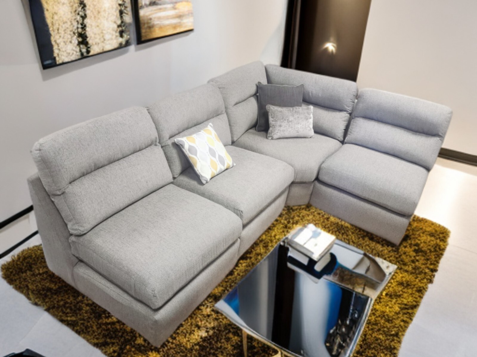 Oak Furnitureland Morgan Steel Grey Right Hand Armless Corner Sofa 