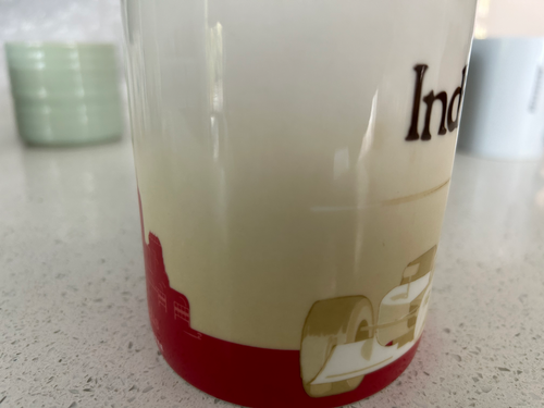 PRE-LOVED Starbucks mug Cities Series Indianapolis racecar. Red & Beige exterior - Picture 4 of 4