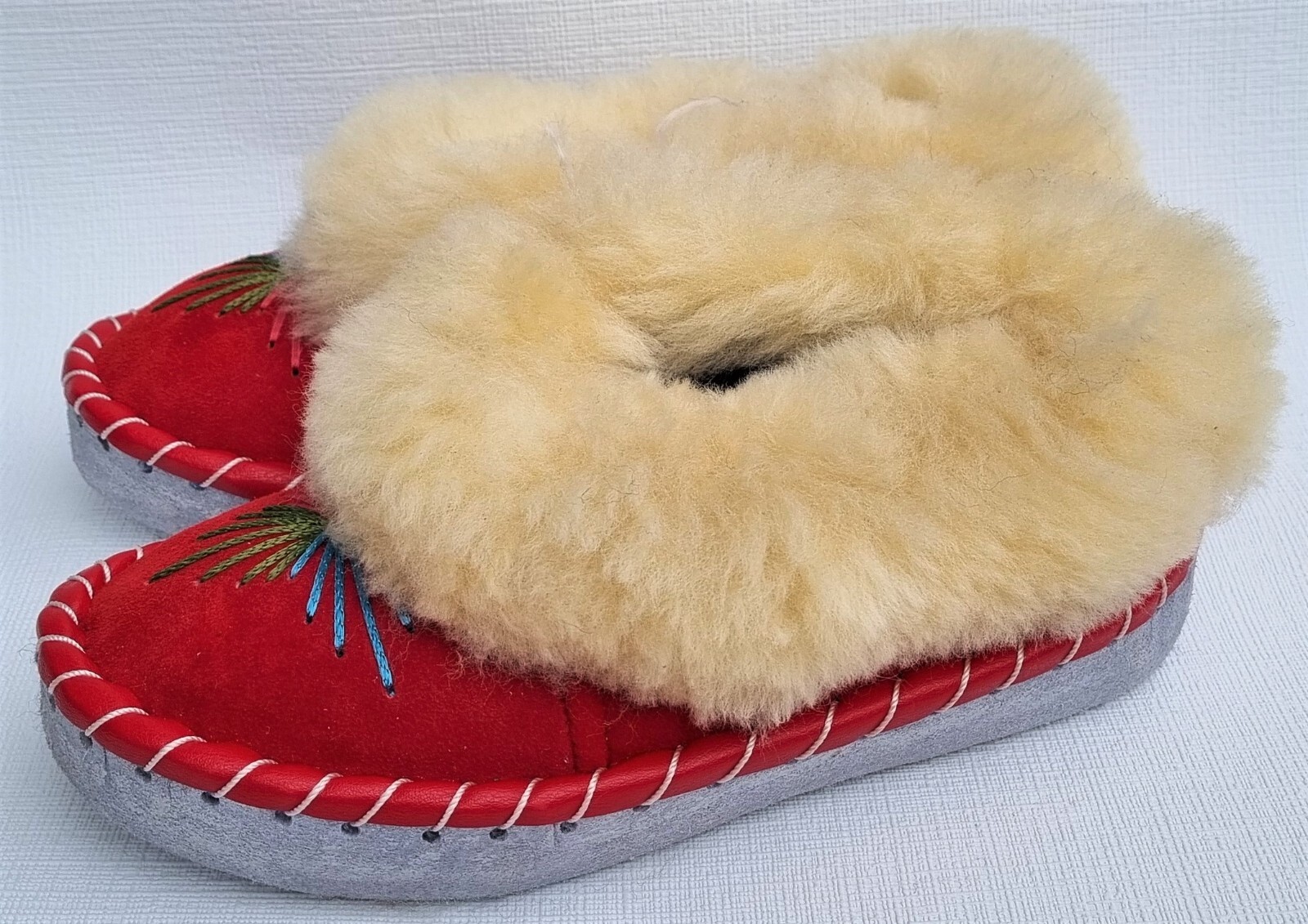 APL PELLICCIA DI AGNELLO calde PELLICCIA mocassino n.38 NUOVE pelle di pecora pelle fatte a mano ROSSO*4