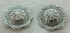 Jeremiah Watt Pair Conchos Floral Stainless Steel Screw Back Horse Tack Sizes