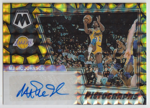2022-23 Panini Mosaic Choice Magic Johnson Pictographs Black Gold Prizm Auto 4/8