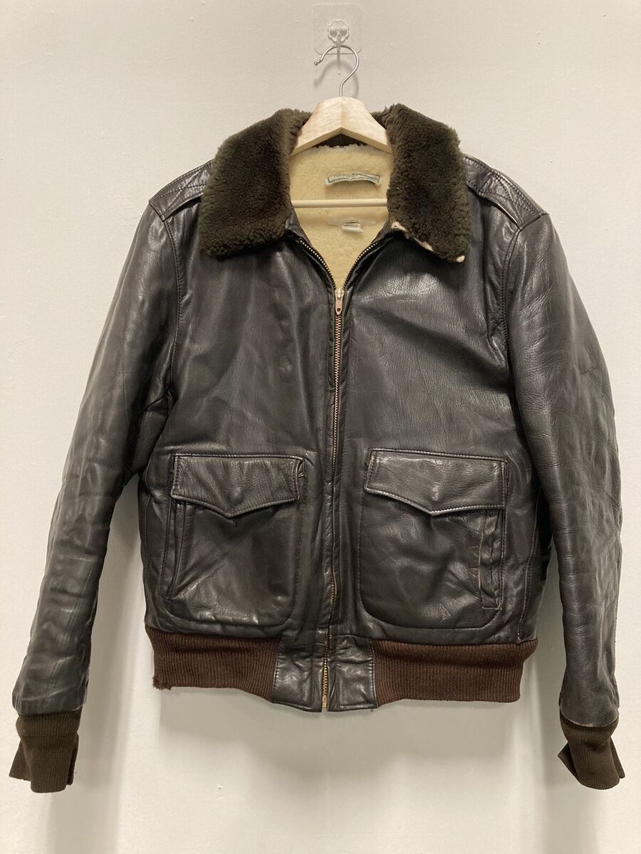 LL BEAN Vintage Sherpa Wool Lined Leather Bomber Jacket A2 LL BEAN Vintage Sherpa Wool Lined Leather Bomber Jacket A2