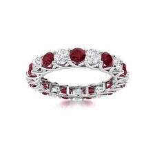 Ruby Round 4.00mm Full Eternity Band Ring With Rhodium Plated