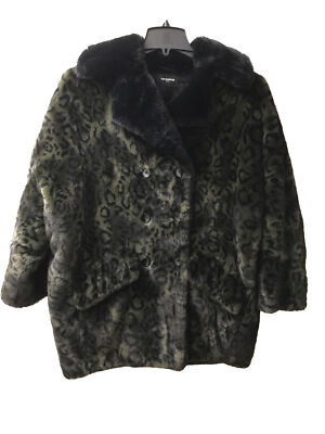 The Kooples Paris Womens Faux Fur Jacket Pockets Green Leopard Print No  Size Tag