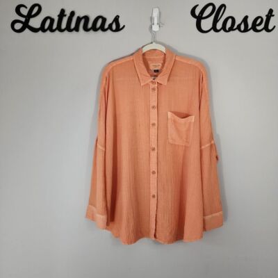 NWOT American Eagle Go Big Beach Oversized Orange Shirt Size Women's Medium