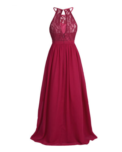 UK Girls Lace Halter Neck Chiffon with Clasp Back Sleeveless Flower Girl Dress - Picture 6 of 47