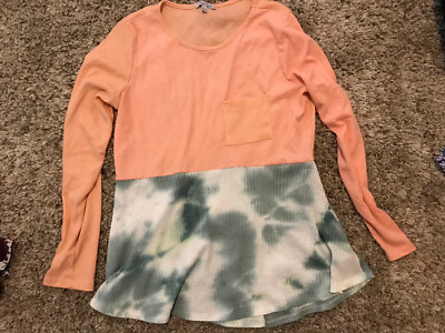 White Birch Women s Salmon Green White Shift Dress Waffle Knit Trendy Pocket L