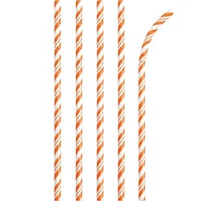 Creative Converting Striped Paper Straws, One Size, Orange/White 240 Count