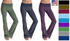 T Party Women's Basic Solid Color Mineral Wash Bootcut Yoga Pants Made in USA