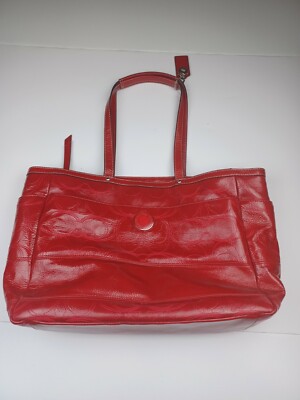 Coach Signature Patent Leather Shoulder Bag H1220- F19256 Handbag Purse  Tote Red
