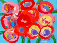 DUBE Original Painting Red Floral Bouquet Abstract Collectible  8" x 10" Canvas