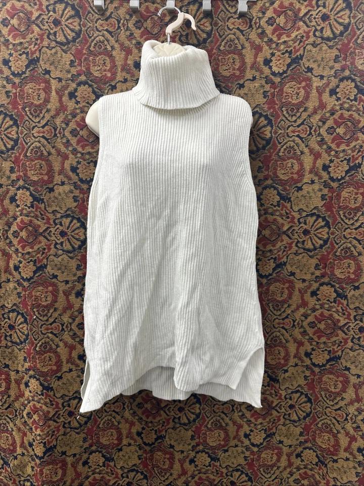 Vintage GAP Ribbed Knit Turtleneck Sleeveless Sweater Cream Y2K Large - Image 2 of 4