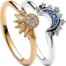 2pcs Sun and Moon Ring Set Stackable Ring Women Wedding Engagement Band #5-11