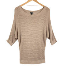 Express Women's Beige Rayon Loose Knitted Round Neck Pullover Sweater Small