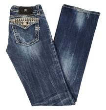 Miss Me Jeans Women  s Sz 26 JE5168L BOOT CUT Flap Pocket Rhinestone Inseam 33"