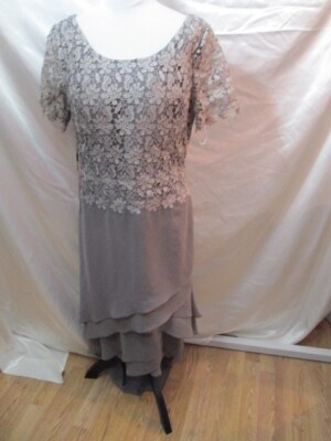 Jjshouse Womens Gray Lace Mother Of The Bride High Low Gown size 14 NWT