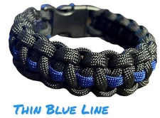 Police Thin Blue Line Paracord Survival Bracelet Black/Blue w/Buckle Options