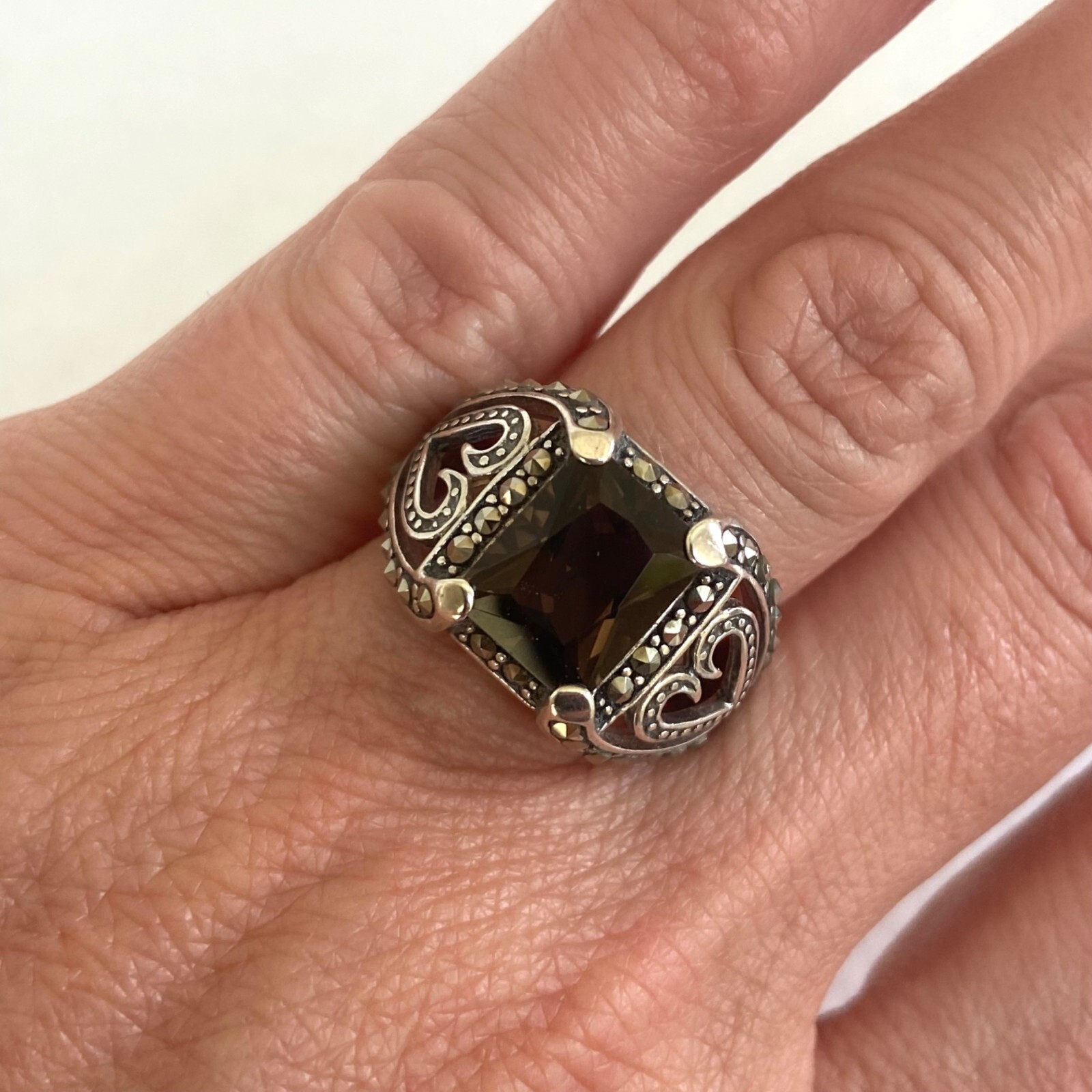 Sterling Silver 925A Rectangular Smoky Quartz & M… - image 6