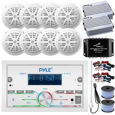 Pyle PLMR77U Receiver, 8x 6.5'' Speakers, 2x Amp w/ Wiring Kits, Signal Splitter