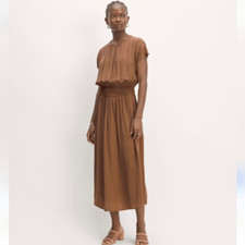 NWOT Everlane The Gathered Midi Dress Carob Brown Size  XXS