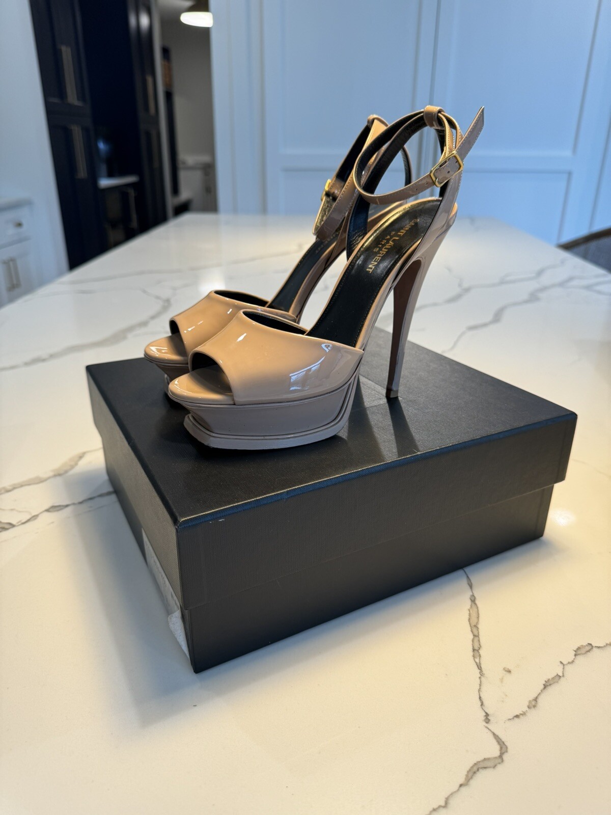 Sandali YSL Saint Laurent Tribute platform tacco 37 5 usati delicatamente nudi beige