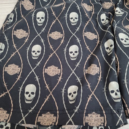 Harley Davidson Board Shorts Mens Large Skull & Barbed Wire Black Pocket Logo - Picture 3 of 24