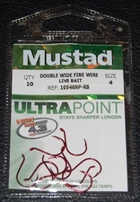 10 Pack Mustad Red 10548NPRB-04 Double Wide KVD Drop Shot Hooks Size 4