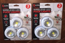 Lot of 2 Wireless LED 3pk Puck Lights *Peel & Stick* -Tap On/Off- #S-APL3-08