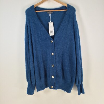 NEW TOkito curve womens knit cardigan size M blue long sleeve soft fluffy 106714