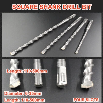 6-35mm Tip 110-500mm Long Chrome Steel Square Shank Masonry Hammer Drill Bit UK