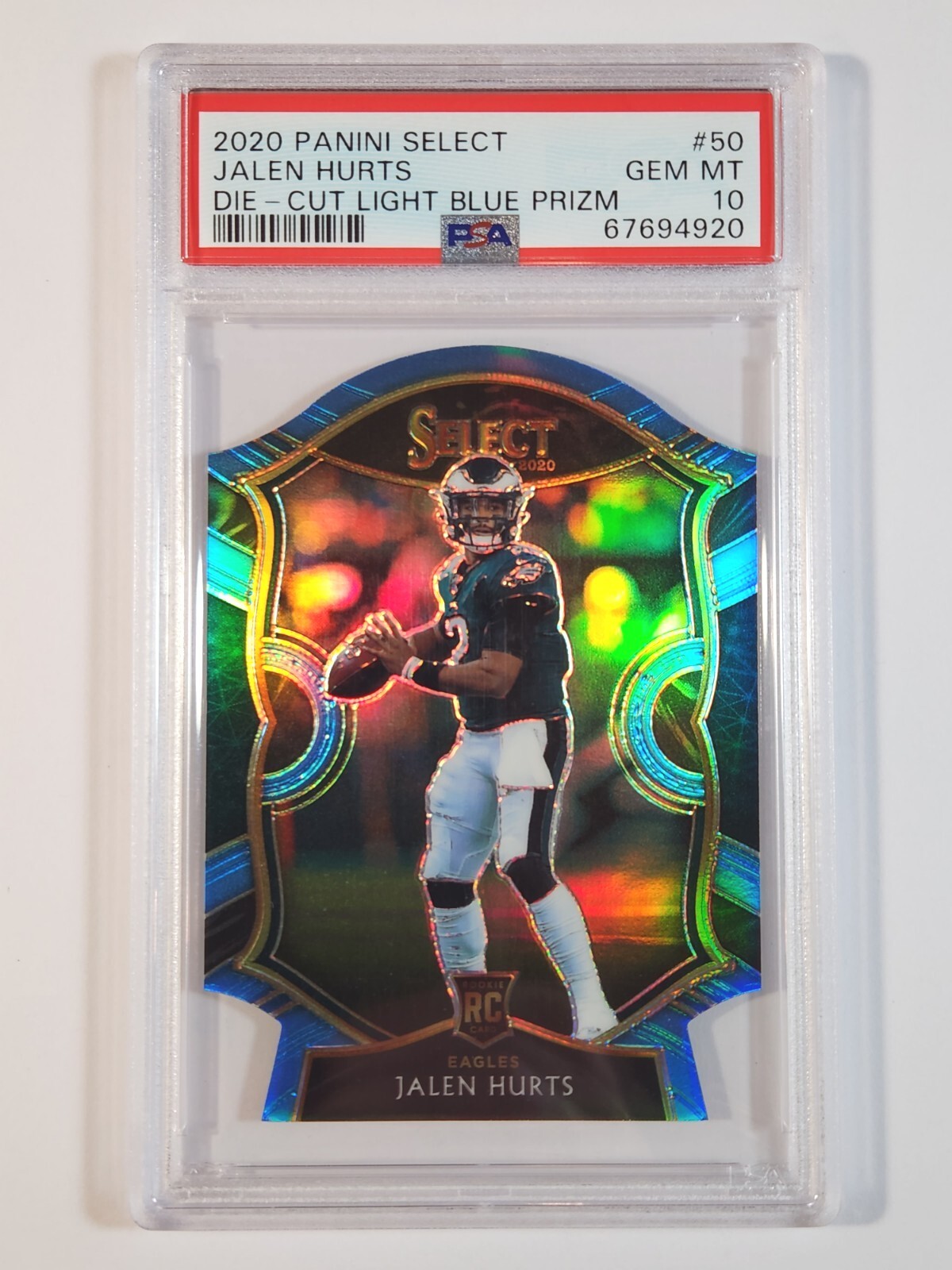 2020 PANINI SELECT JALEN HURTS ROOKIE #50 DIE-CUT LIGHT BLUE PRIZM PSA 10 NICE!
