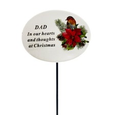 Dad Christmas Xmas Robin Poinsettia Flower Memorial Tribute Stick Grave Plaque