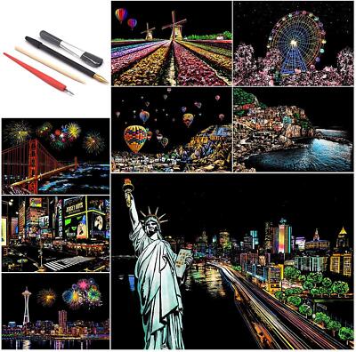 Scratch Paper Rainbow Painting Sketch City Series Night SceneScratch Painting...