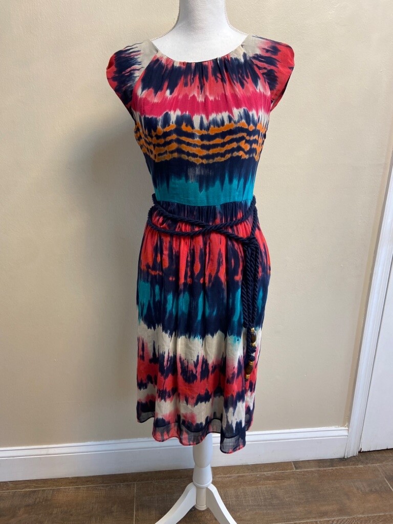 Milly Sz 4 silk blend cap sleeve midi length multicolored dress