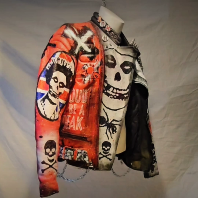 Vintage Leather Spiked Hand Painted Punk Rock Evil Skull Jacket