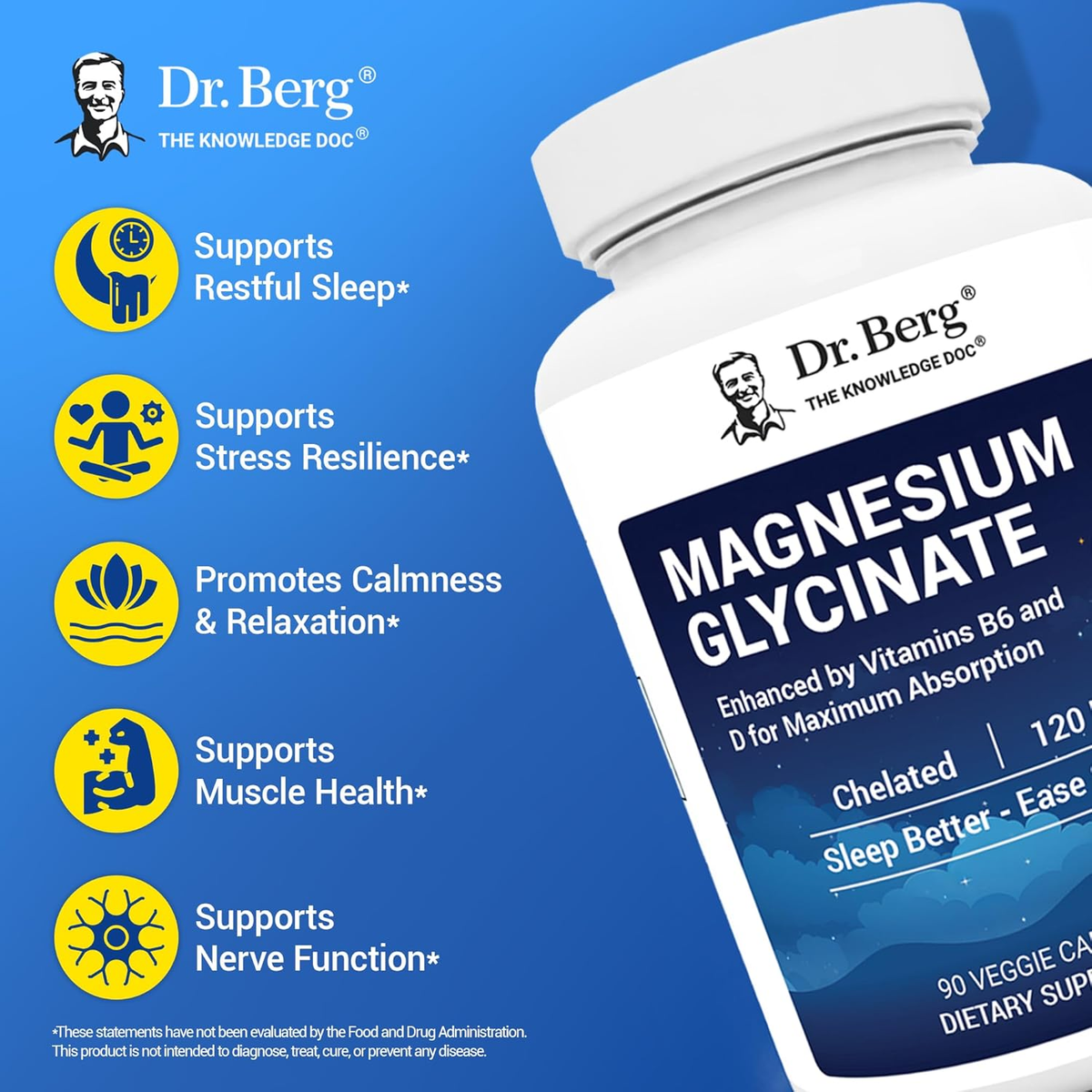 Dr. Berg Magnesium Glycinate with Vitamin D, B6 & Zinc for Stress Relief,  Calm,