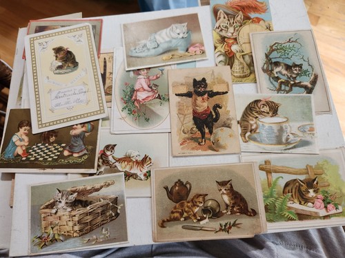 Victorian LOT OF 41 Trade Cards And Scrapbook Cards Featuring CATS. FABELHAFT  - Bild 2 von 11