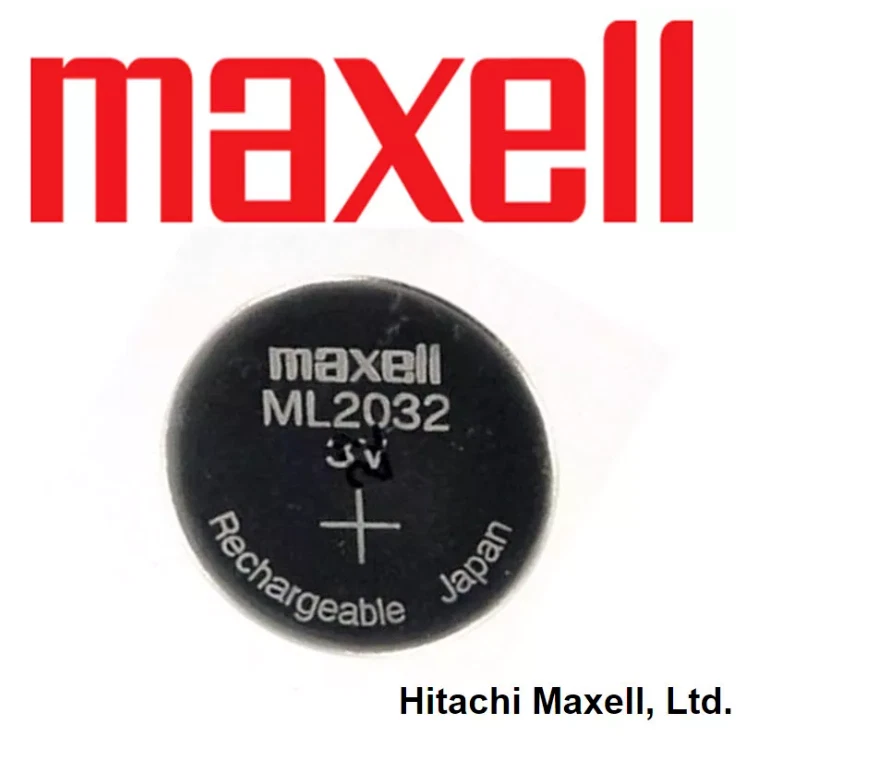 Maxell ML2032 Rechargeable Button Battery 3v 65mAh Lithium Batteries / Charger