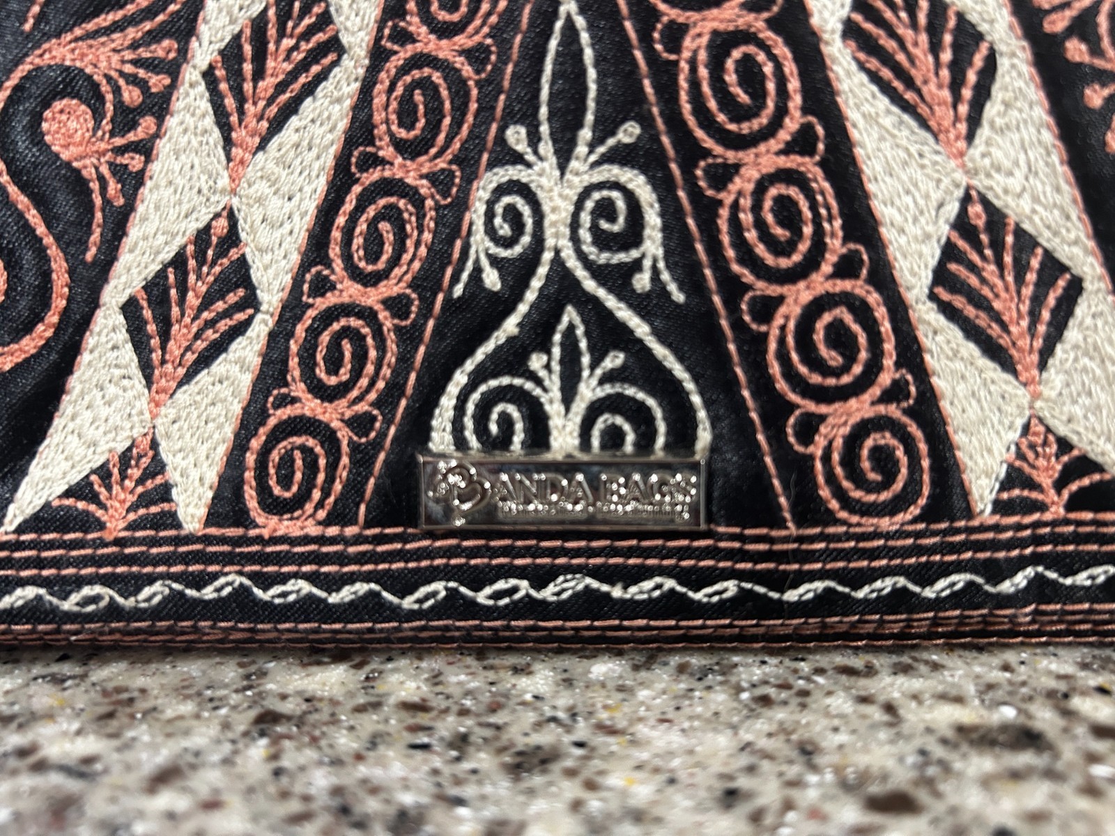 Banda Bags~Salmon~Embroidered~Geometric~Pyramid~Triangle~Clutch~12" x 9½" image 2