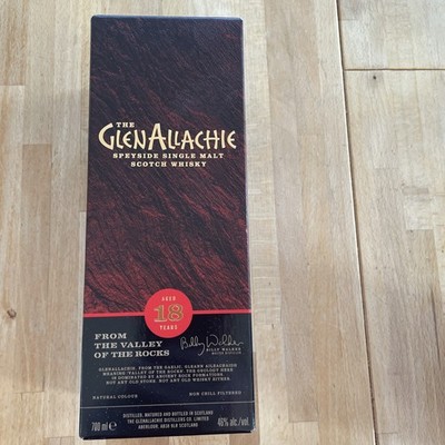 GlenAllachie LEERE 18 Jahre alte 70cl Single Malt Scotch Whisky Flasche & Box 