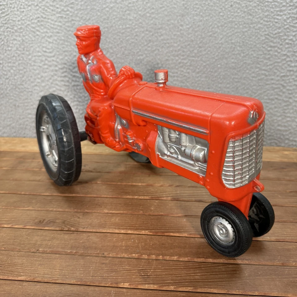 Vintage Empire Blow Mold Tractor Red Plastic Farm Toy 1970s Made In USA - Image 3 of 4